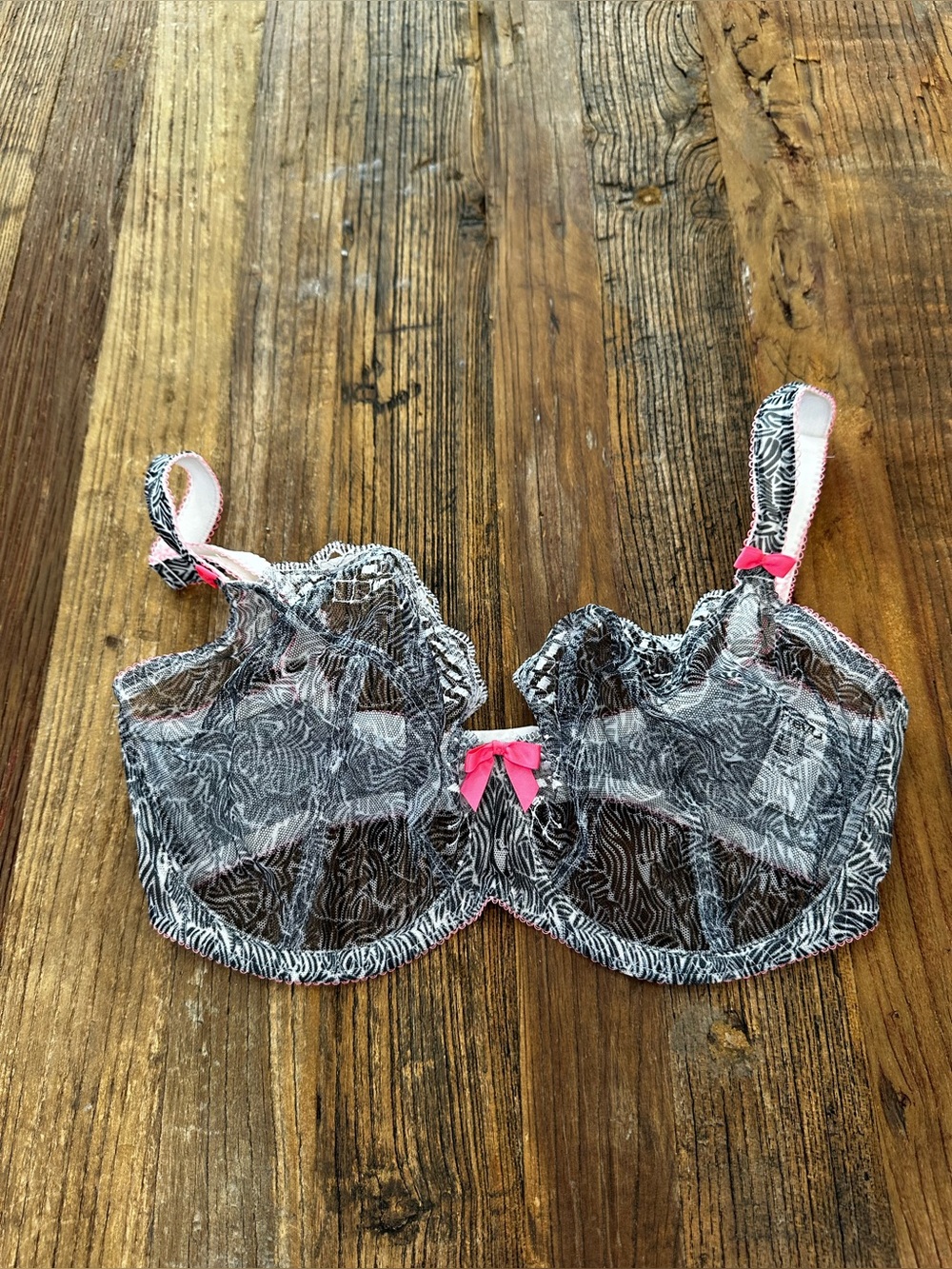 Freya Black & White Zebra Lace Bra with Hot Pink Accents
